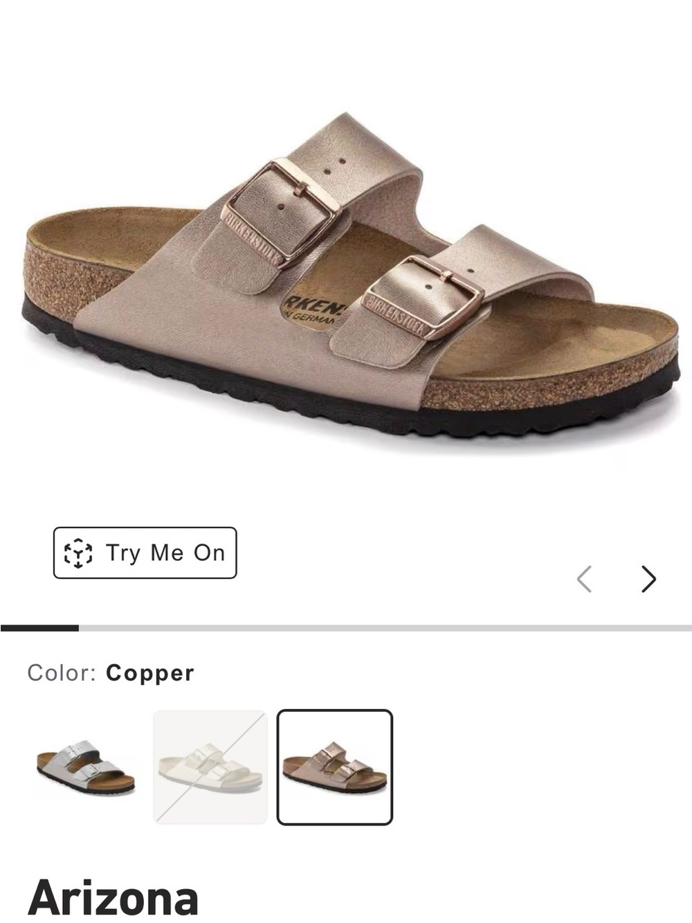 Birkenstock Arizona Metallic Copper Two-Strap Sandal - Picture 2 of 3